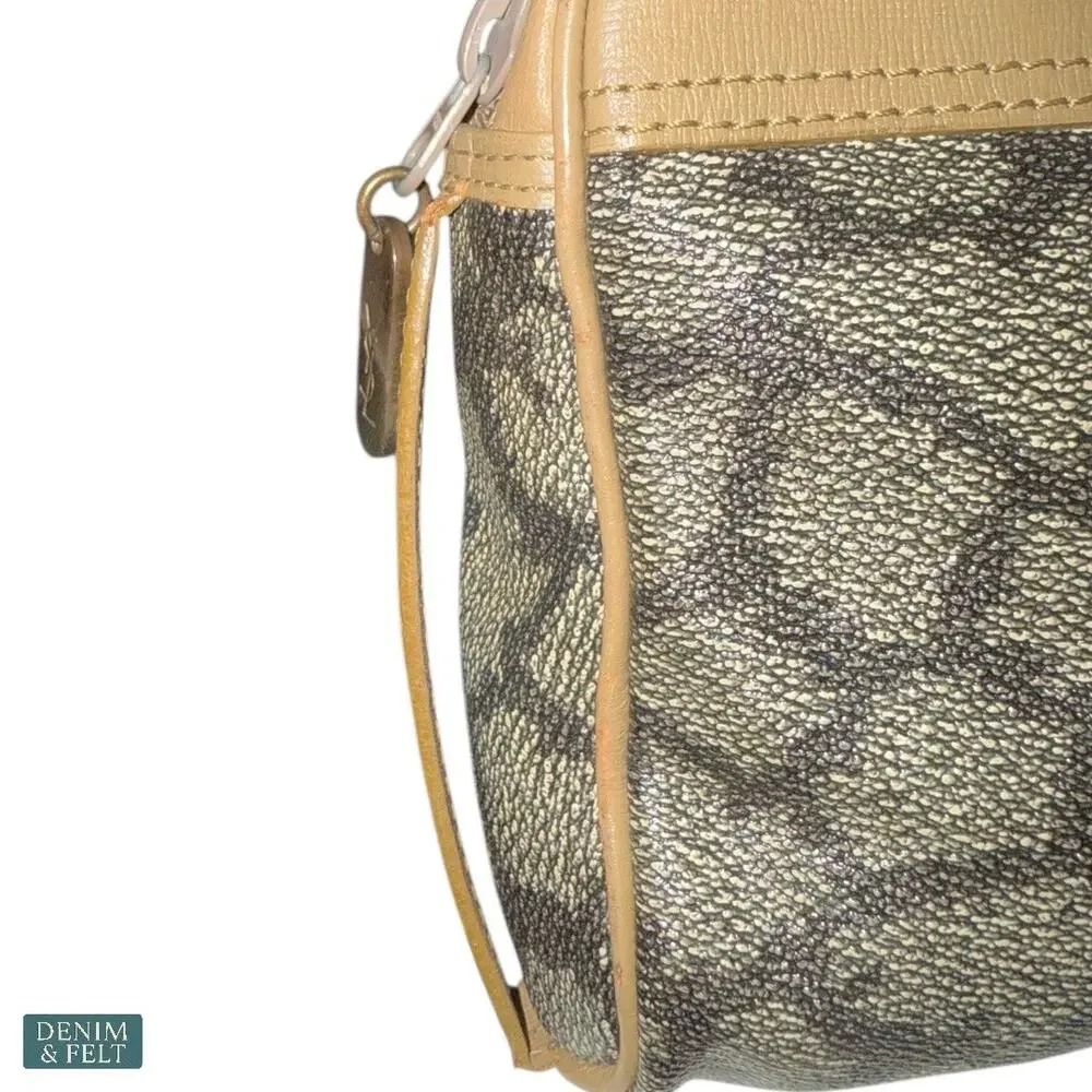 Yves Saint Laurent Monogram‎ Giraffe Print Canvas Clutch  Makeup Bag Beige Gray